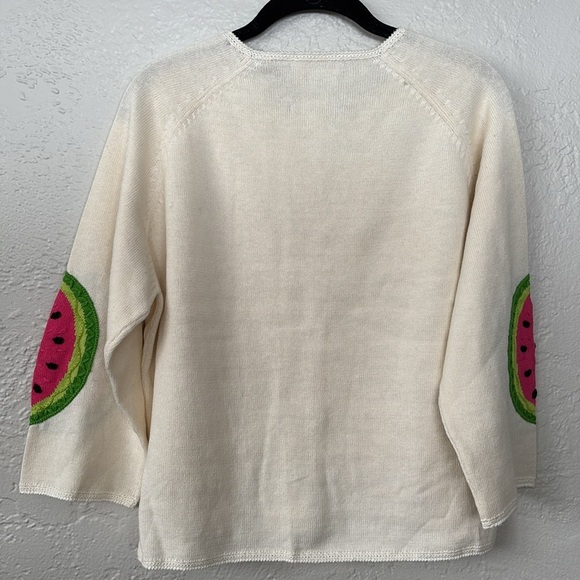 Michael Simon cardigan sweater white Cotton blend watermelon patch elbow L - Picture 7 of 8